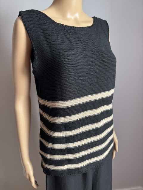Bluzka bez rękawów dzianinowa czarno-beżowa