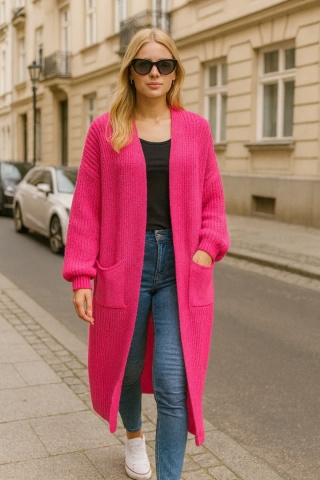 Kardigan midi fuksja