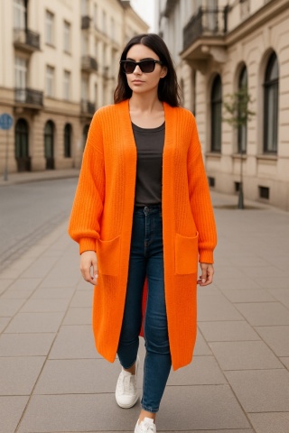 Kardigan midi pomarańczowy