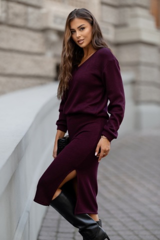 Komplet sweterkowy spódnica i bluzka bordo