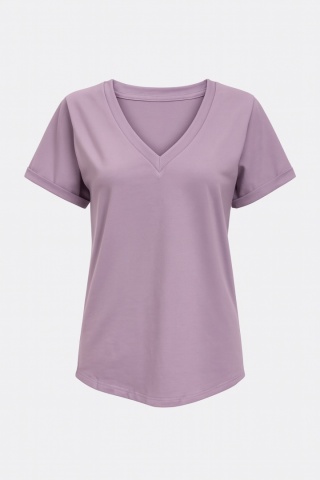 Koszulka basic w serek liliowa