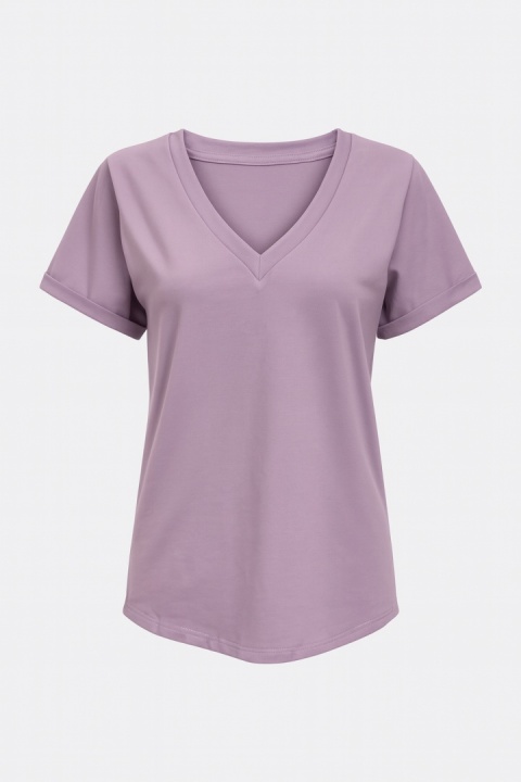 Koszulka basic w serek liliowa