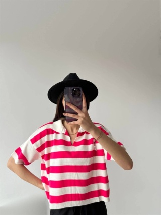 Koszulka różowo-biała oversize