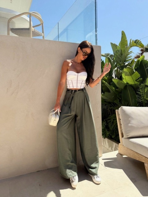 Spodnie szerokie z paskiem khaki