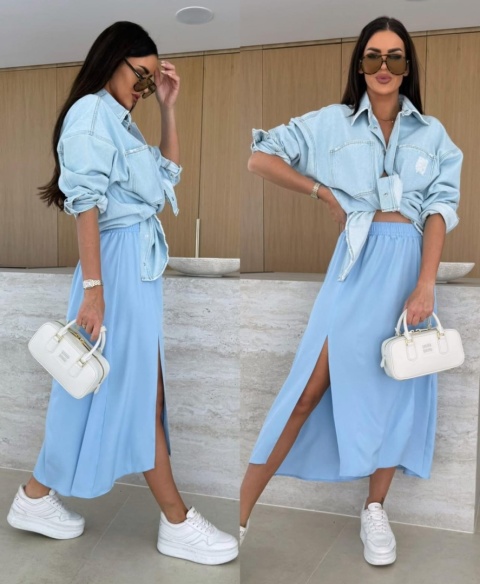 Spódnica midi z rozcięciami baby blu